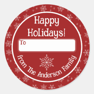 Happy Holidays Roter Sticker mit Schneeflocken