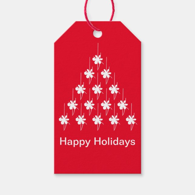 Happy Holidays Roter weißer Schnee Tree Geschenkanhänger (Vorderseite)