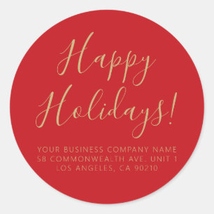 Happy Holidays Rotes Gold Skript einfache Adresse Runder Aufkleber