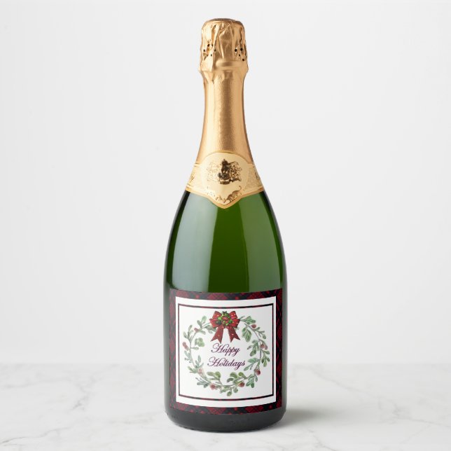 Happy Holidays Rotes Kariertes Sparkling Weinkelle (Vorderseite)