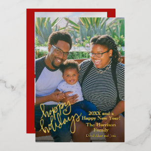 Happy Holidays Rotes Personalisiertes Foto Gold Folien Feiertagskarte