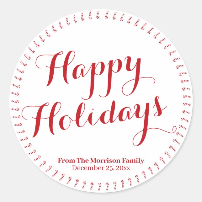 Happy Holidays rotes Skript benutzerdefinierter Fa Runder Aufkleber (Vorderseite)