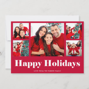 Happy Holidays   Rotmodernes Foto Grid Feiertagskarte