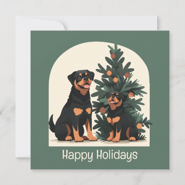Happy Holidays Rottweiler Hunde Einladung (Vorderseite)