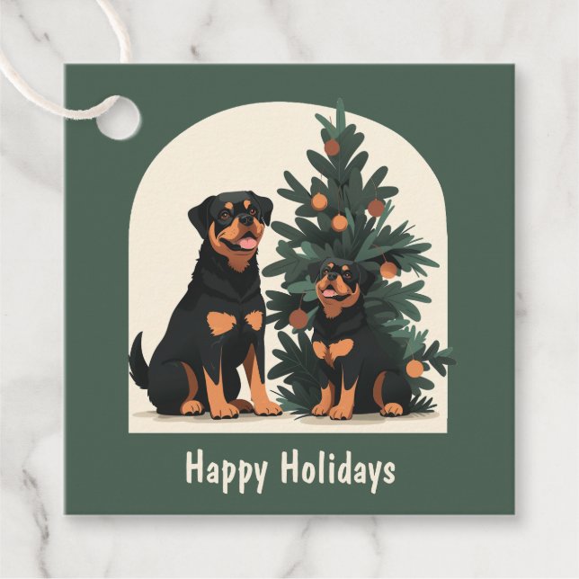Happy Holidays Rottweiler Hunde Geschenkanhänger (Vorderseite)
