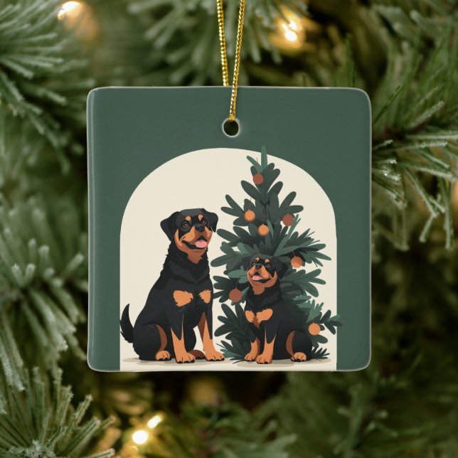 Happy Holidays Rottweiler Hunde Keramikornament (Baum)