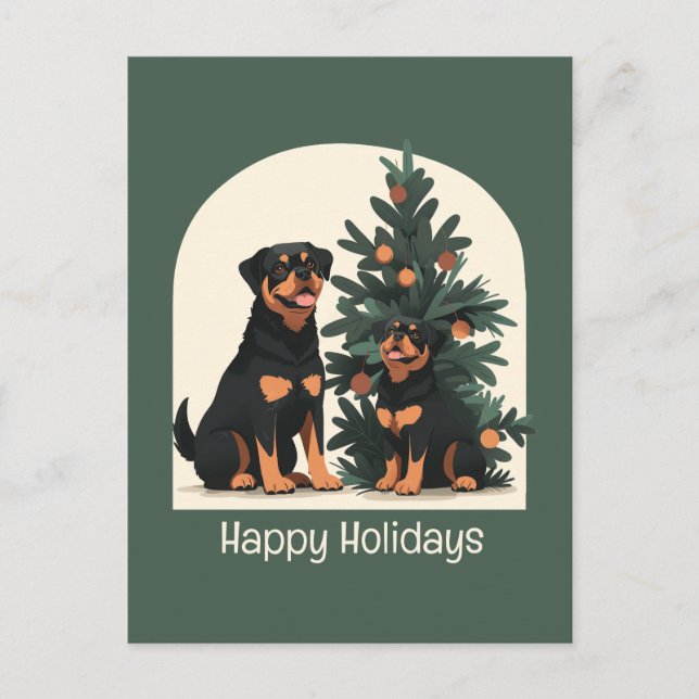 Happy Holidays Rottweiler Hunde Postkarte (Vorderseite)