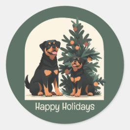 Happy Holidays Rottweiler Hunde Runder Aufkleber