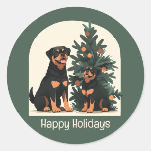 Happy Holidays Rottweiler Hunde Runder Aufkleber