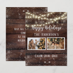 Happy Holidays Rustic 2 Foto Collage Family Card Mitteilungskarte