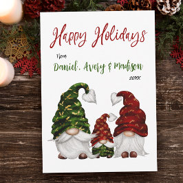 Happy Holidays Rustic Aquarell Gnome Familie Feiertagskarte