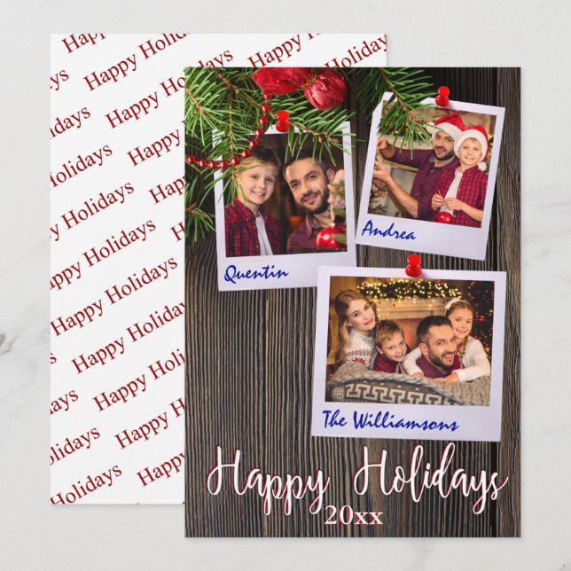 Happy Holidays Rustic Bulletin Board Foto Einladung (Vorne/Hinten)
