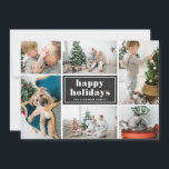 Happy Holidays Rustic Chalkboard Foto Collage Feiertagskarte<br><div class="desc">Gute Ferien! Senden Sie Urlaubswünsche und Grüße mit dieser rustikalen und stilvollen Urlaubskarte. Es zeichnet sich durch Retro-fett formatierte Typografie mit diagonalen Streifen Muster auf der Imitat-Tafel. Personalisieren Sie Ihre Lieblings-Fotos,  Gruß,  Namen und andere Details. Die Texte sind vollständig editierbar. Erhältlich als Flachkarte,  gefaltete Karte und Postkarte.</div>