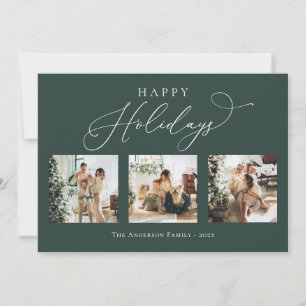 Happy Holidays Rustic Green Multi Foto Collage Feiertagskarte