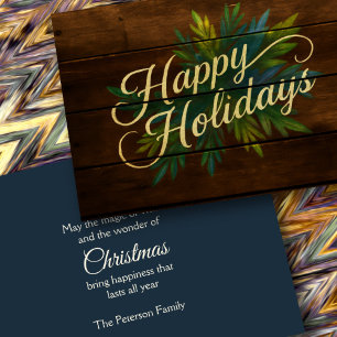 Happy Holidays Rustikale Holzplatten in blau gestr Feiertagskarte