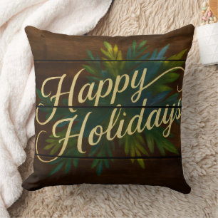Happy Holidays Rustikale Holzplatten in blau gestr Kissen
