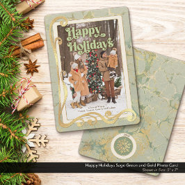 Happy Holidays Sage Green und Gold Foto Card Feiertagskarte