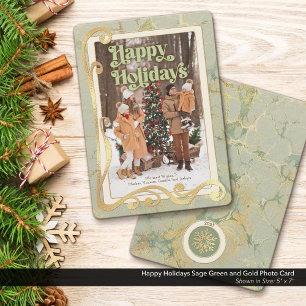 Happy Holidays Sage Green und Gold Foto Card Feiertagskarte