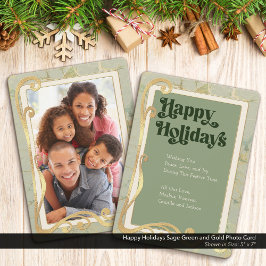 Happy Holidays Sage Green und Gold Foto Card Feiertagskarte