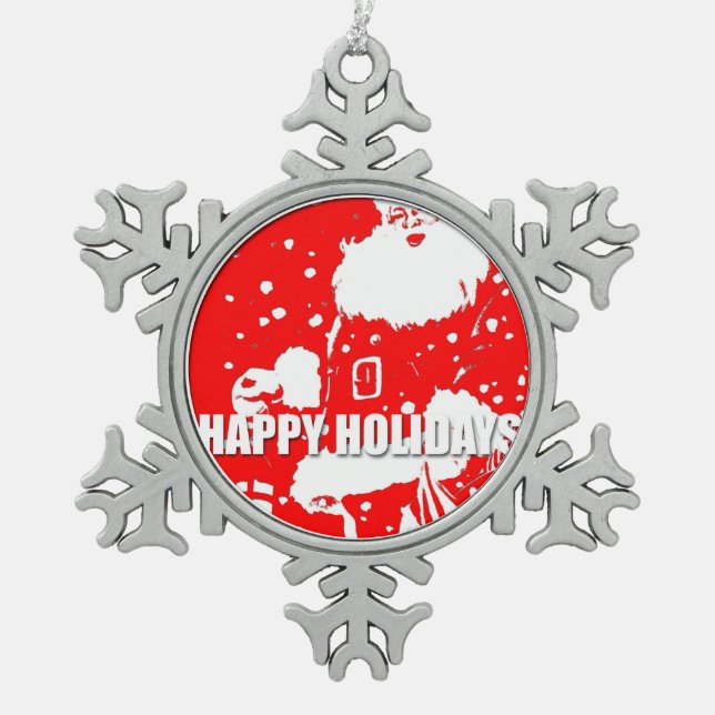 Happy Holidays - Santa Pewter Snowflake Ornament (Vorderseite)