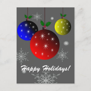 Happy Holidays, Schneeflocken und Ornamente Design Feiertagspostkarte