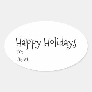 Happy Holidays schwarz-weiß bis niedlich Ovaler Aufkleber