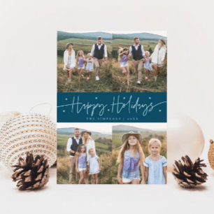 Happy Holidays Script Aquamarines Multi-Foto Feiertagskarte
