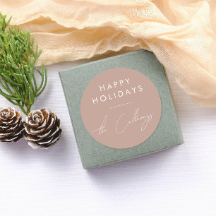 Happy Holidays & Script Familienname Weihnachten Runder Aufkleber