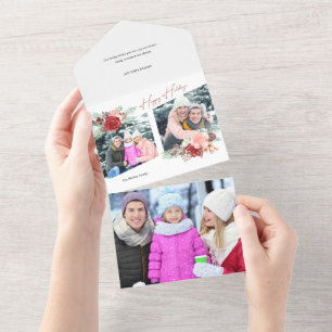 Happy Holidays Script Floral Diagonal 2-Foto All In One Einladung