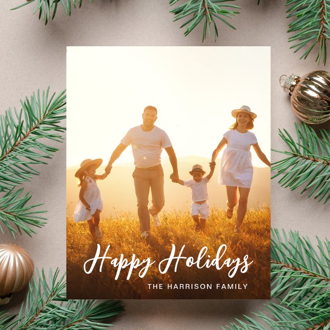 Happy Holidays Script Foto Overlay Weihnachtskarte (Share the love and warmth of the holiday season with this personalized photo Christmas card)