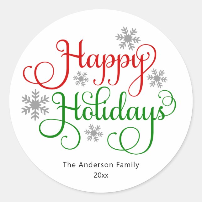 Happy Holidays Script Holiday Runder Aufkleber (Vorderseite)