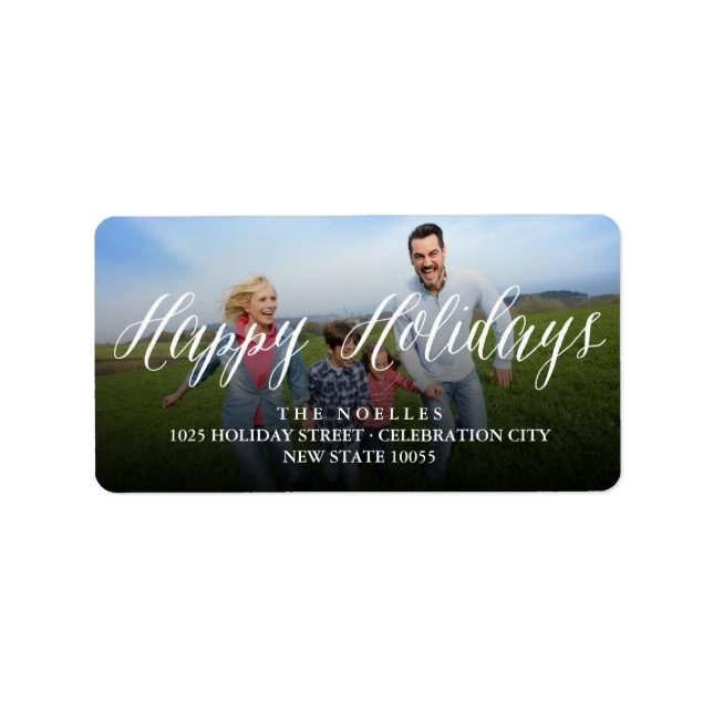 Happy Holidays Script Moderne Foto Rücksendeadress Adressaufkleber (Vorne)