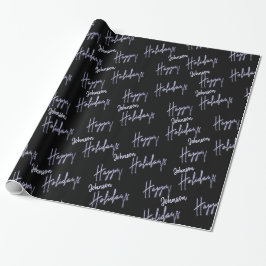 Happy Holidays Script Name Blue Navy Black Geschenkpapier