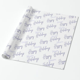 Happy Holidays Script Name Blue White Winter Geschenkpapier