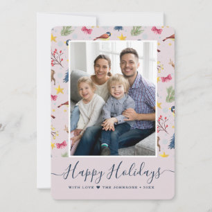 Happy Holidays Script Pattern Foto Feiertagskarte