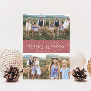 Happy Holidays Script Pink Multi-Foto Feiertagskarte