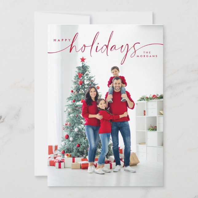 Happy Holidays Script Single Foto Feiertagskarte (Vorderseite)