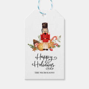 Happy Holidays Script Watercolor Nutcracker Geschenkanhänger