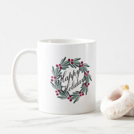 Happy Holidays Script White Wreath Hübsch Kaffeetasse