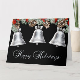Happy Holidays Silver Bells mit Pine Cones Karte