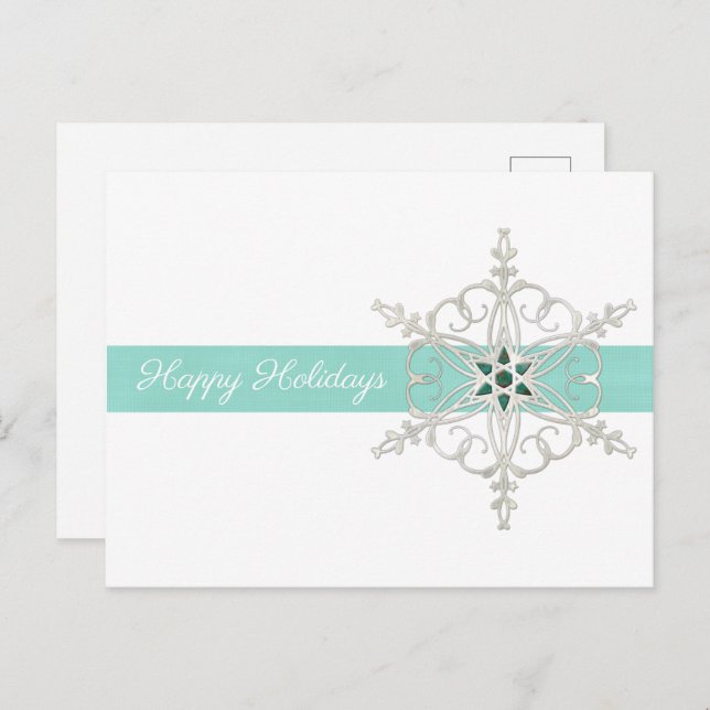 Happy Holidays Silver Blue Snowflake Postkarte (Vorne/Hinten)