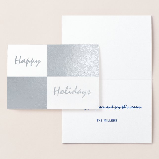 Happy Holidays Silver Foil and White Rectangle Folienkarte (Anzeige)