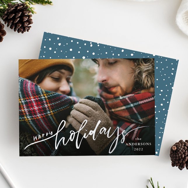 Happy Holidays Silver Foil Script Holiday Card Folieneinladung (Von Creator hochgeladen)