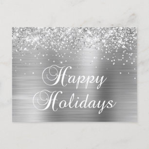 Happy Holidays Silver Glittery Imitats Foil Feiertagspostkarte