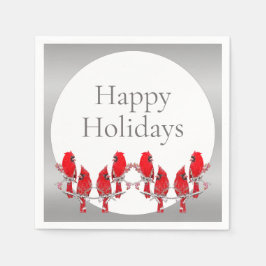 Happy Holidays Silver Red Kardinal Serviette