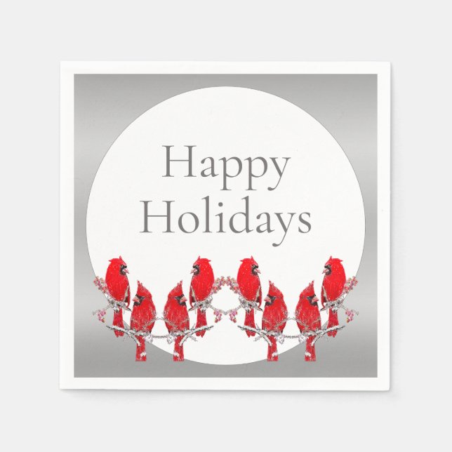 Happy Holidays Silver Red Kardinal Serviette (Vorderseite)