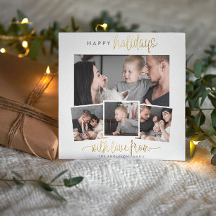 Happy Holidays Simple Gold Script 4 Foto Collage Feiertagskarte