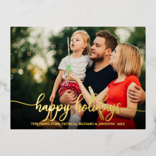 Happy Holidays Simple Modern Calligraphy Foto Foi Folien Feiertagspostkarte