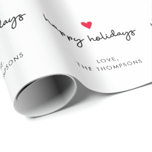 Happy Holidays Simple Red Heart Weihnachten Geschenkpapier