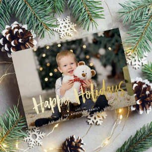 "Happy Holidays" Skripttypografie Custom Foto Folien Feiertagskarte